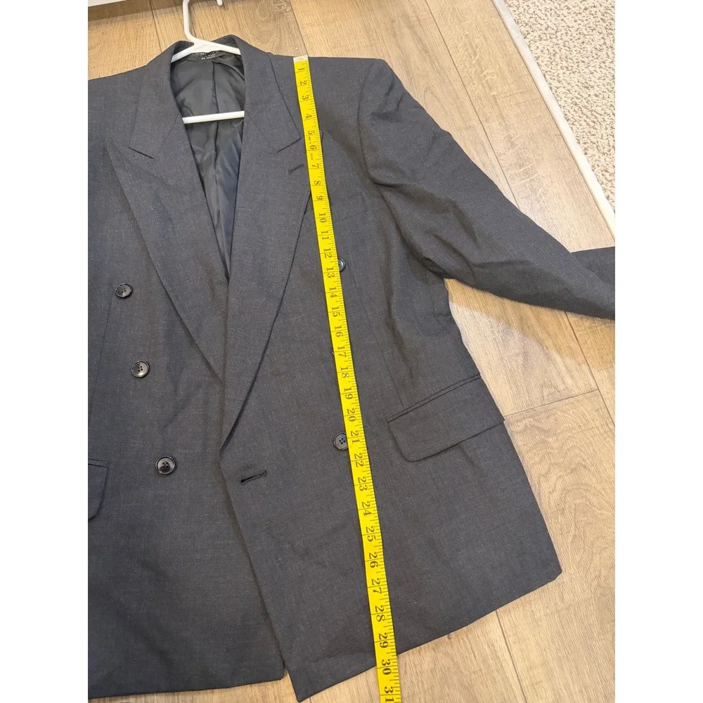 Paulo Solari Mens 40S Double Breasted Blazer Charcoal Gray 100% Wool Suit Jacket